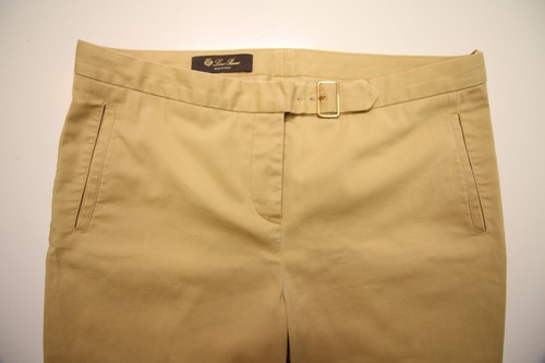 Loro Piana Pants Trousers Womens It 42 Tan Cotton Stretch Buckle Crop READ Flaws - Picture 5 of 19