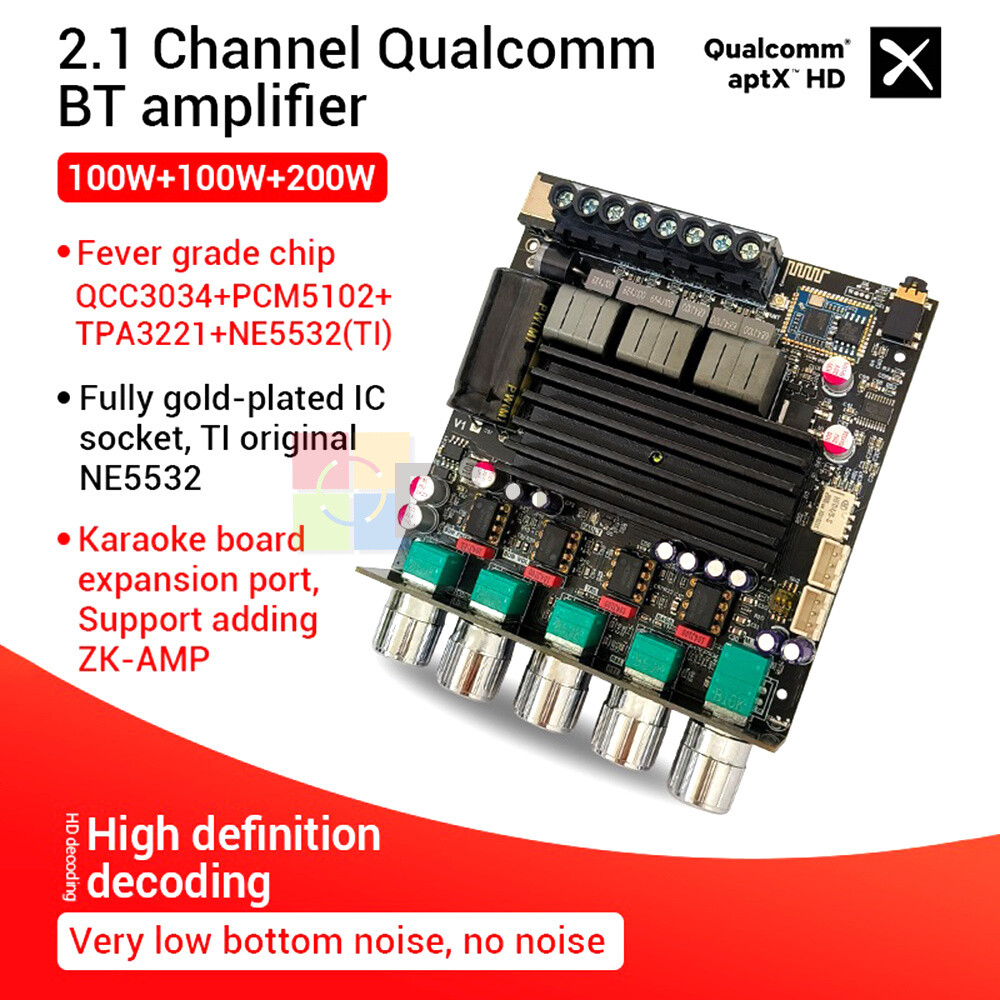 ZK-APTX1 100Wx2+200W 2.1CH Bluetooth AUX Digital Amplifier Board
