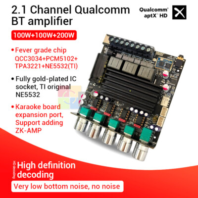 ZK-APTX1 100Wx2+200W 2.1CH Bluetooth AUX Digital Amplifier Board