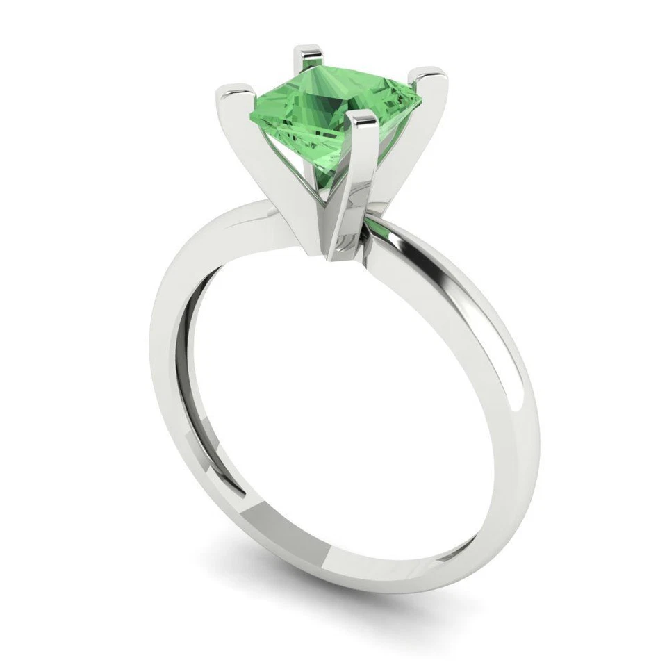 1 cttw Princess Green Cubic Zirconia Solitaire Engagement Ring (14K White Gold) - Image 2 of 4