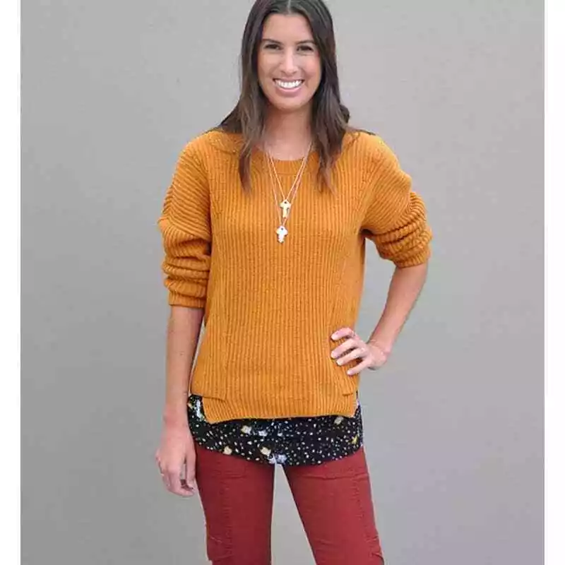Cabi Step Up Sweater Size S Chunky Knit Crew Neck Long Sleeve Pullover Orange