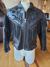 HOT LEATHERS Women’s Black Genuine Leather Long Fringe Motorcycle Jacket Size 10