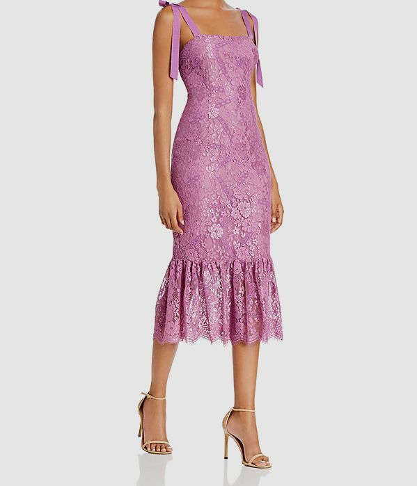 strapless open back dress Pearl Embellished Collar Lace Midi Dress PURPLE BLUE from INA