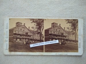 1860s SV of KIDS in PONY CART at CHESHIRE HOUSE Hotel KEENE NH by FRENCH SAWYER