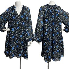 Banana Republic Blue Floral Black Casual Dress Long Sleeve Women's Size S