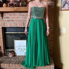 Sherri Hill Emerald Jeweled Long Strapless Dress