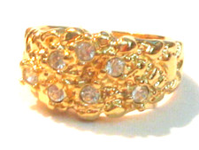 Men's Gold Plated Stunning Nugget & Austrian Crystal Ring Dura-clad Size 8