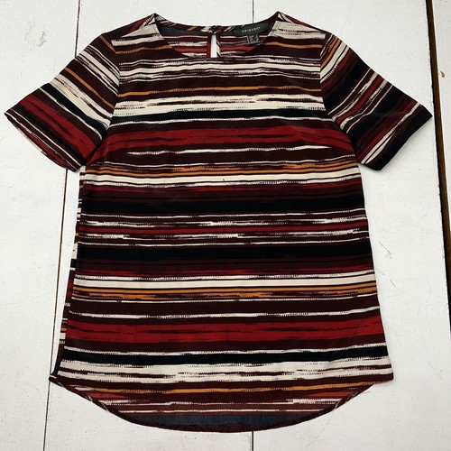 Primark Burgundy Multicolor Dark Tone Striped Short Sleeve Blouse Women’s Size 2