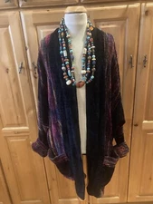 Lynn Yarrington Vermont Fiber Artist Hand-Woven Chenille Art to Wear Cardigan M