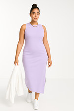 ASOS DESIGN Curve Lilac Knitted Midi Sleeveless Racer Dress with Slit Size 18