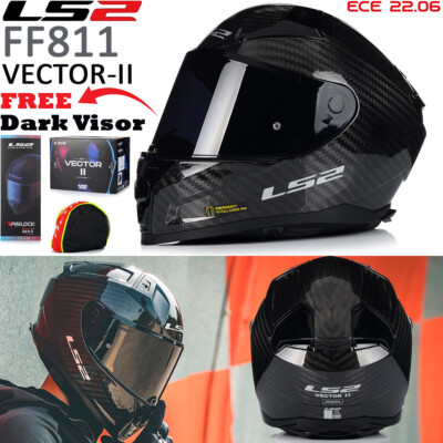 LS2 FF811 VECTOR II Carbon Motorrad Integralhelm Dual Visier Helm + getöntes Visier