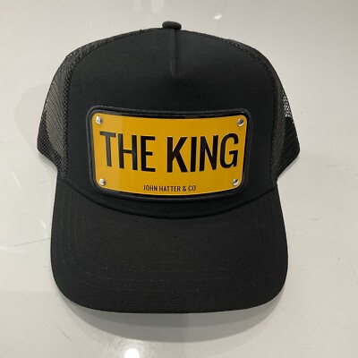 John Hatter & Co ALUMINUM PLAQUE Black Trucker Hat - THE KING - New With Tag