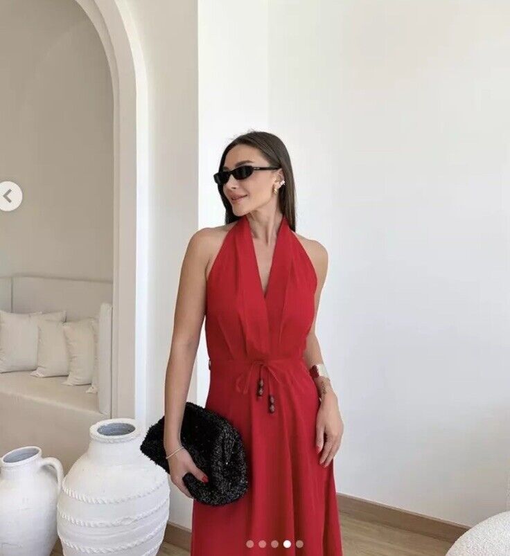 ZARA NWT WOMAN SS24 ZW COLLECTION MIDI HALTER DRESS RED ZARA NWT WOMAN SS24 ZW COLLECTION MIDI HALTER DRESS RED