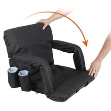 Stadium Seat with Back Support Deluxe Reclining Bleacher Seat with Armrest Black