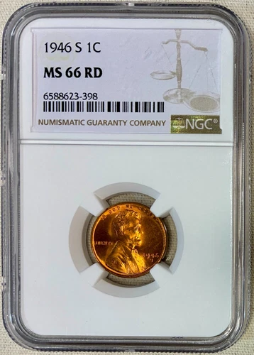 1946-S Lincoln Cent (Wheat Penny), NGC MS-66 RD, Auction Starts Below Bid Price!