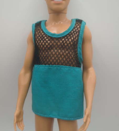 Vintage 12" Boy Fashion Doll Clone 1980's Mesh Tank Top Blue/Green teal