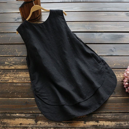 Womens Cotton Linen Sleeveless Loose Tank Top Vest Ladies Casual T-Shirt Blouse - Bild 4 von 24