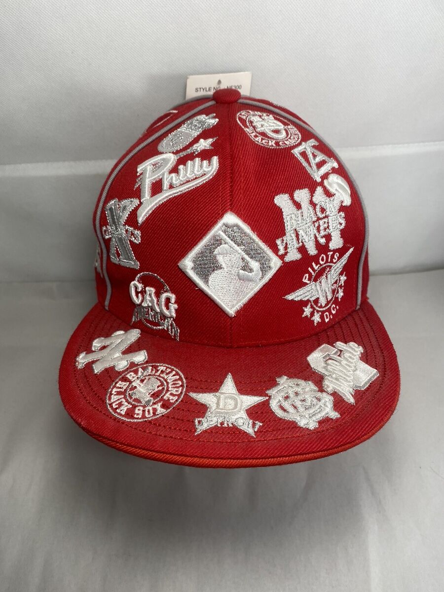 Negro League J-Head Baseball Hat RED Silver Team Logos All Negro League J-Head Baseball Hat RED Silver Team Logos All