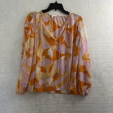 Dr2 Blouse Top Womans Small Floral Multicolor Long Sleeve V Neck Polyester Read