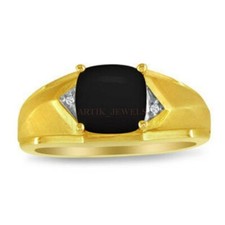 Natural Black Onyx Gemstone with Gold Plated 925 Sterling Silver Ring 1259