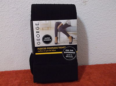 NEW GEORGE LADY'S  FLEECE FOOTLESS TIGHTS in a BLACK  w/ RIB DESIGN