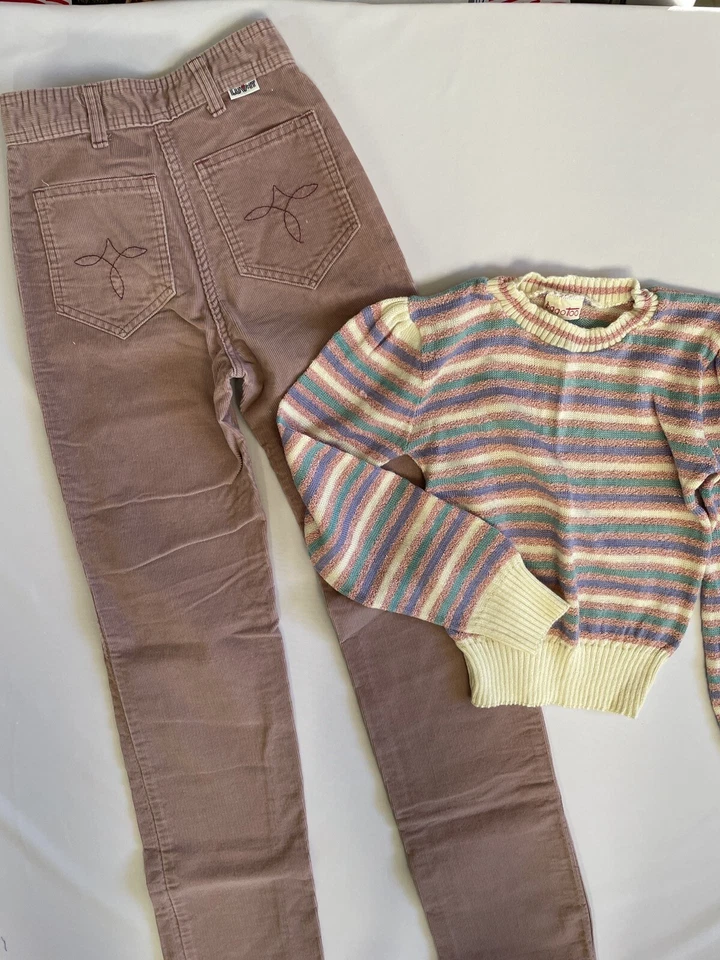 Pantalones de pana vintage años 70 LUV IT niñas discoteca cintura alta y suéter Foto 3 de 4