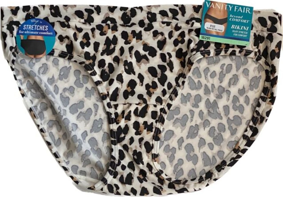 3 pares de bikini elástico sedoso Vanity Fair Beyond Comfort 18291 moderno leopardo Foto 3 de 4
