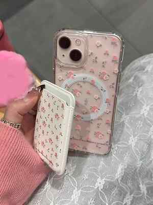 2 Stück Ästhetische Rose Koreanische Klar Blumen Katze Magnetische Hülle für iPhone 16 11 Serie