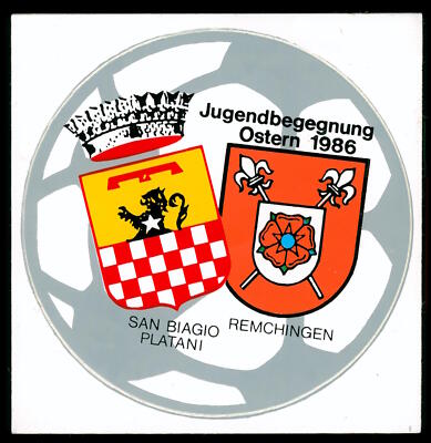 Aufkleber - Remchingen San Biagio Platani Jugendbegegnung 1986 - 11x11cm - 80er