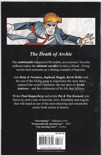 Life With Archie #36C En estado bastante bueno/casi nuevo variante de Adam Hughes muerte de Archie primera impresión 2014 - Imagen 2 de 2