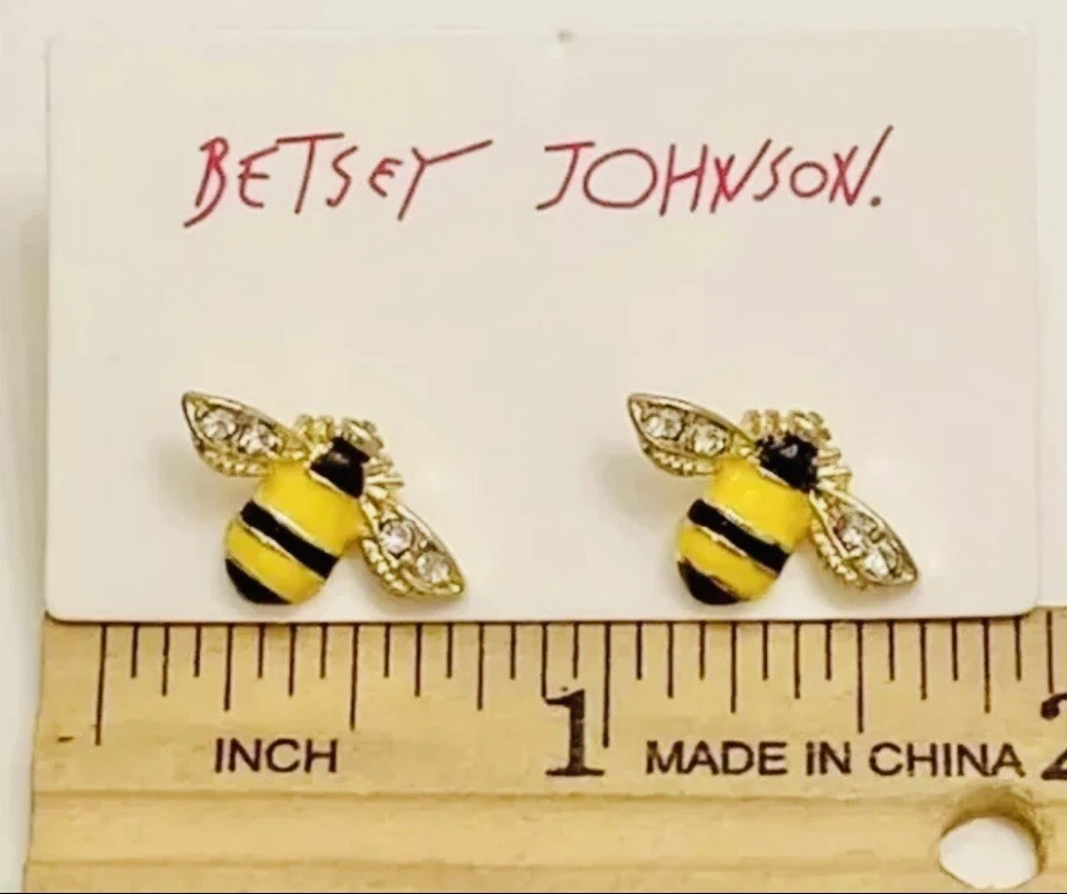 Pendientes Betsey Johnson Esmalte Amarillo Estrás Esmalte Abejorro Nuevos con Etiquetas Foto 2 de 4