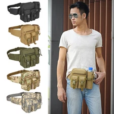 Tactical Waist Pack With Water Bottle Molle Phone Pouch Hiking Kettle Fanny Bag