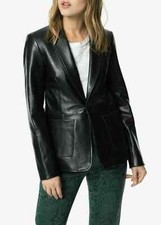 New Women's Black Two Patch Pocket Blazer Soft Sheepskin Style SlimFitCoatBlazer