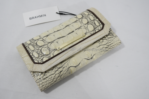 NWT Brahmin Checkbook Tri-Fold Leather Wallet in Fossil Tri-Texture - Picture 1 of 12
