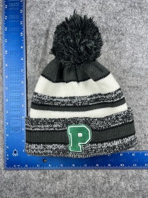 Letter P Hat Beanie Mens One Size Green White Striped Knit Pom Winter Warm