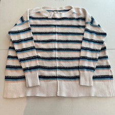 Coastal Nautical Striped Women Size M LOFT White Blue Peach Knit Sweater New