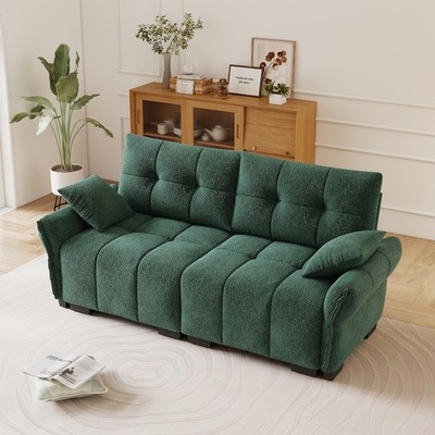 Two-Seater Sofa with Chenille Upholstery, Green, Modern Design