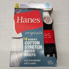 NEW Women  s Hanes 4 Pk Ultimate Cotton Stretch Boxer Briefs Size 5/S