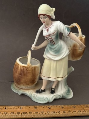 ARPO PORCELAIN WOMAN WITH BASKETS ROMANIAN FIGURINE VINTAGE
