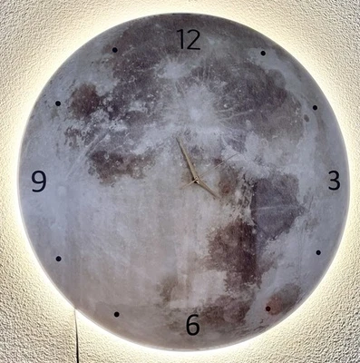 32” Moon Wall Clock w/ LED Back Light Quartz Analog One New AA Battery Included - Image 1 of 4