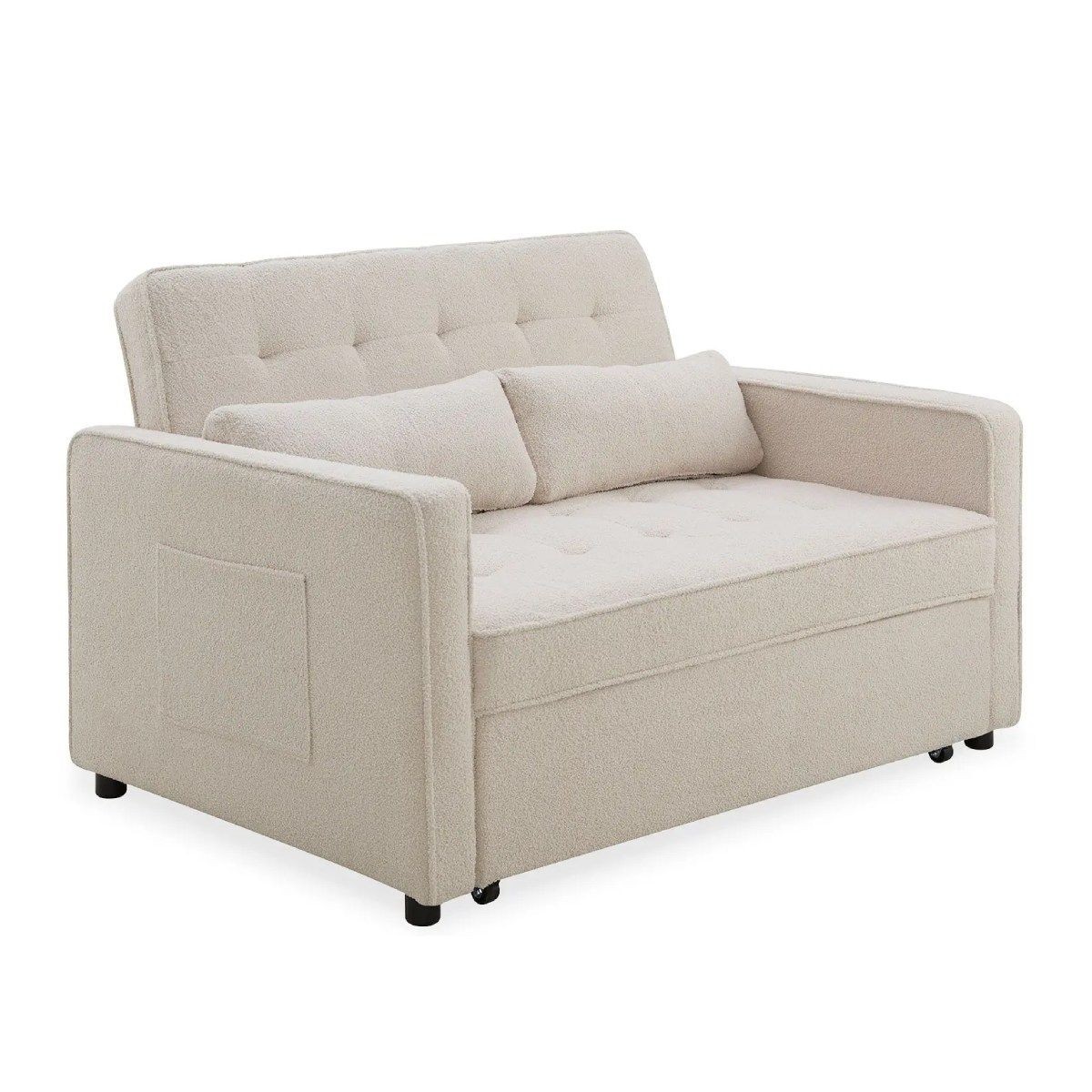 Canapé convertible 2 places Léa, l'élégance de la bouclette beige texturée