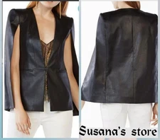 NWT BCBG MAXAZRIA SIZE S UPAS BLACK FAUX LEATHER CAPE JACKET-BLAZER DELUXE !