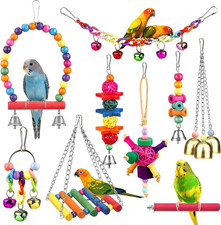 9-Piece Colorful Bird Toys Set with Ladder, Hammock, Bells for Conures  Parrots