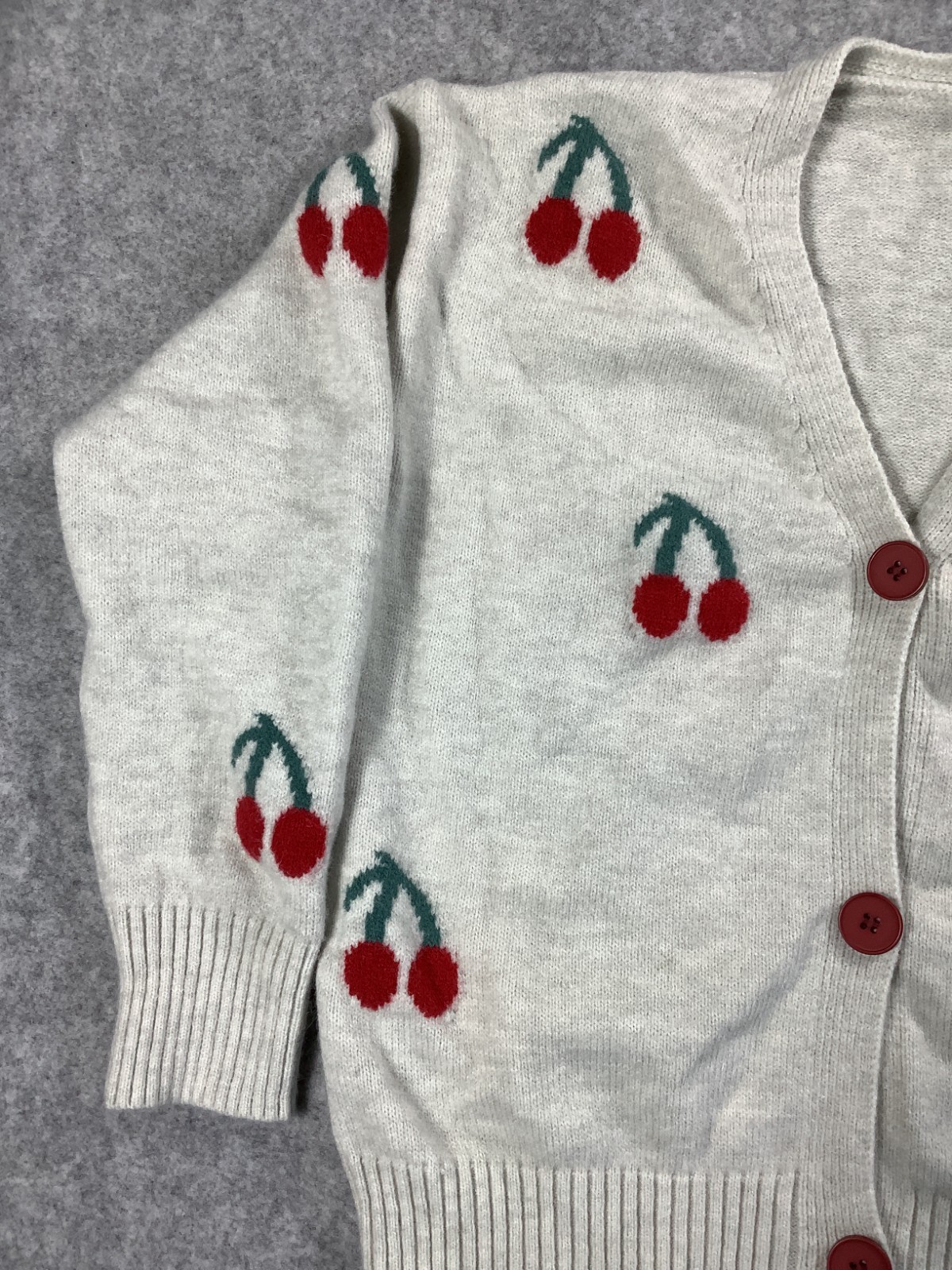Vintage White With Cherry Design Button Womens Cardigan 046x image 2