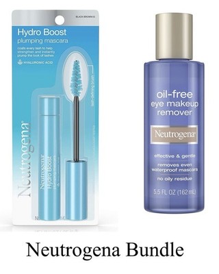 Neutrogena HydroBoost Plumping Mascara Black Waterproof EyeMakeup Remover Bundle