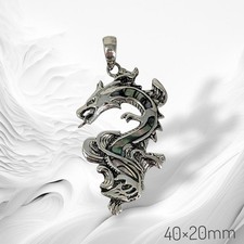 Solid Sterling Silver 925 Dragon Pendant Abalone Shell Men's Necklace Charm