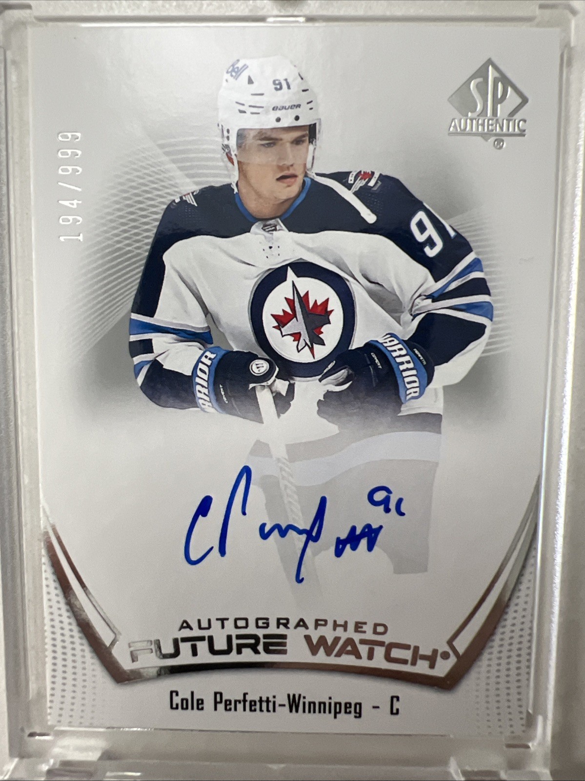 2021 SP AUTHENTIC #155 COLE PERFETTI AUTO RC FUTURE WATCH ROOKIE /999