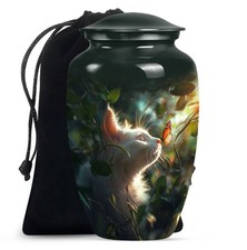 Forest White Cat Memorial Large Urns For Human Ashes Adult Women 10 Inch 