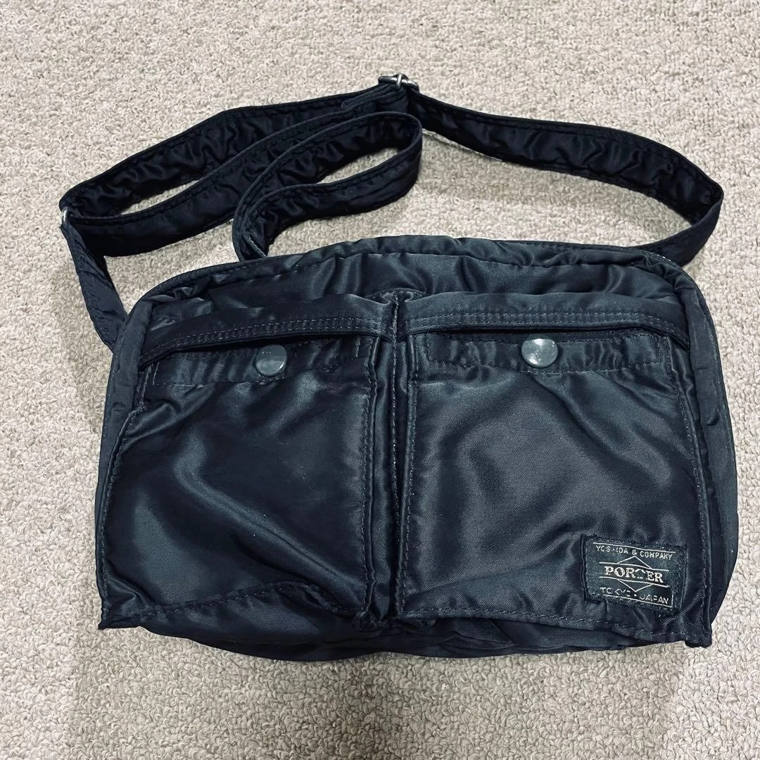 PORTER Yoshida TANKER 2 Layer Shoulder Bag Black Nylon Orange Lining Japan