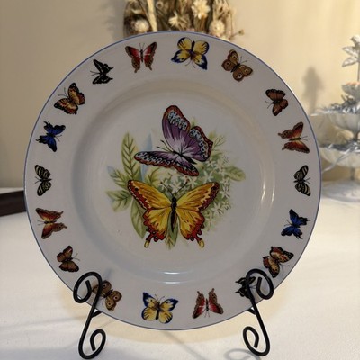 Butterflies Tabletops Unlimited Plate 10.5'' Round Decorative Oven & Dishwasher.
